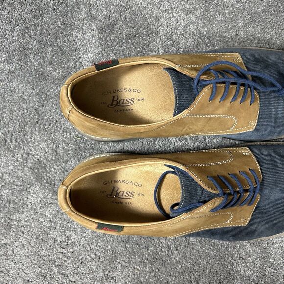 Bass Piedmont Men's Sz 11.5 Blue Brown Suede Corduroy Comfort Oxford Shoes Used - Picture 9 of 11